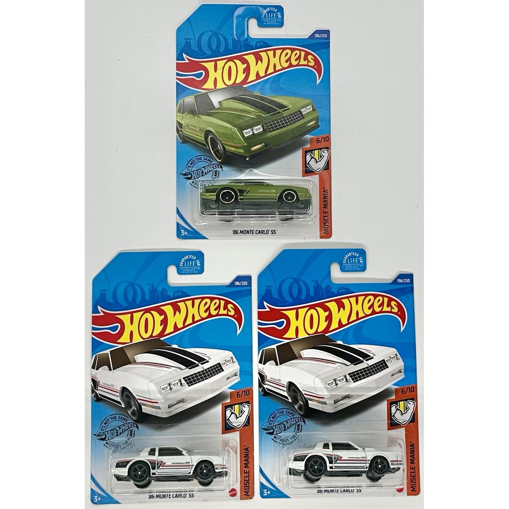 Hot Wheels '86 Monte Carlo SS Lot of 3 Muscle Mania Green White 1:64 Sealed